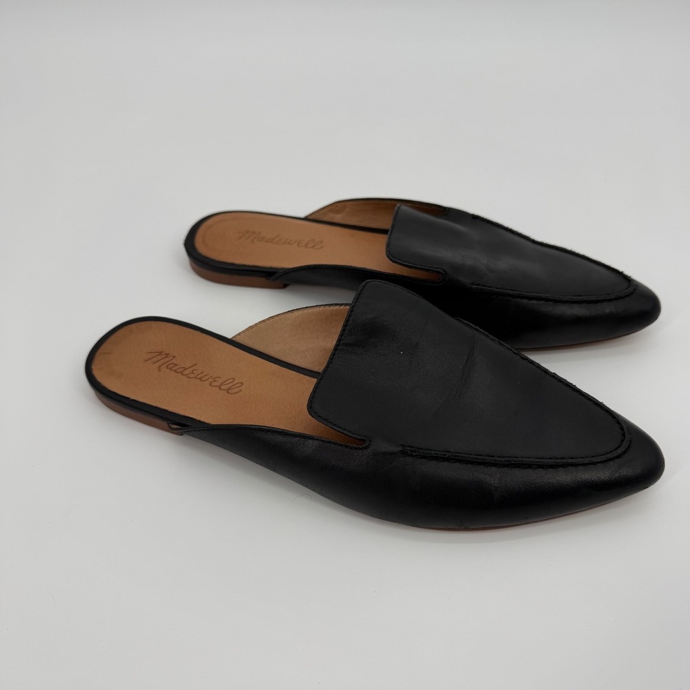 Madewell The Gemma Mule True Black Leather Pointed Toe Loafer Slides AM193